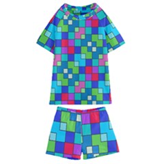 Retro Squares                                       Kids  Swim Tee And Shorts Set