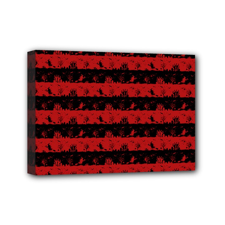 Blood Red and Black Halloween Nightmare Stripes  Mini Canvas 7  x 5  (Stretched)