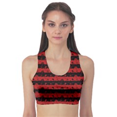 Blood Red And Black Halloween Nightmare Stripes  Sports Bra by PodArtist