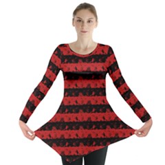 Blood Red And Black Halloween Nightmare Stripes  Long Sleeve Tunic  by PodArtist