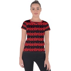 Blood Red And Black Halloween Nightmare Stripes  Short Sleeve Sports Top  by PodArtist