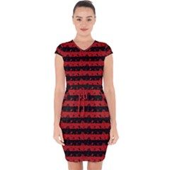 Blood Red And Black Halloween Nightmare Stripes  Capsleeve Drawstring Dress  by PodArtist