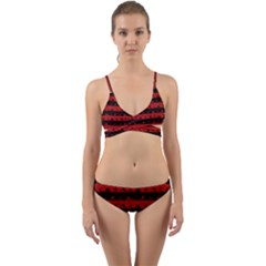 Blood Red And Black Halloween Nightmare Stripes  Wrap Around Bikini Set