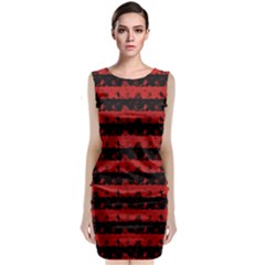 Blood Red And Black Halloween Nightmare Stripes  Sleeveless Velvet Midi Dress by PodArtist