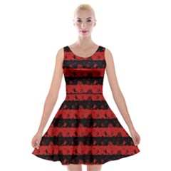 Blood Red And Black Halloween Nightmare Stripes  Velvet Skater Dress