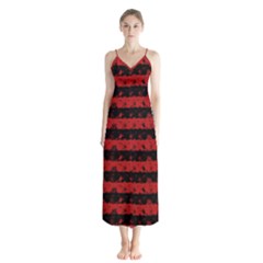 Blood Red And Black Halloween Nightmare Stripes  Button Up Chiffon Maxi Dress by PodArtist