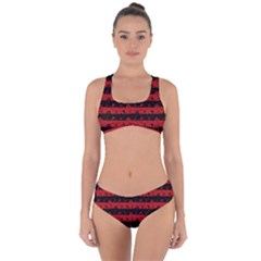 Blood Red And Black Halloween Nightmare Stripes  Criss Cross Bikini Set by PodArtist