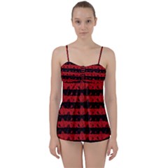 Blood Red And Black Halloween Nightmare Stripes  Babydoll Tankini Set by PodArtist