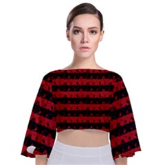 Blood Red And Black Halloween Nightmare Stripes  Tie Back Butterfly Sleeve Chiffon Top by PodArtist