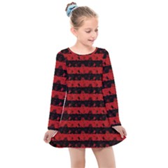 Blood Red And Black Halloween Nightmare Stripes  Kids  Long Sleeve Dress by PodArtist