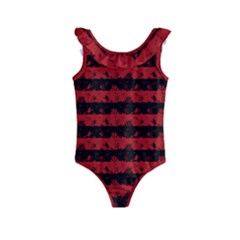 Blood Red And Black Halloween Nightmare Stripes  Kids  Frill Swimsuit