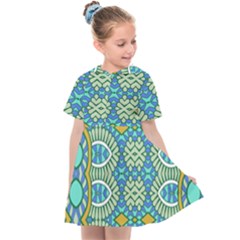 Green Blue Shapes                                        Kids  Sailor Dress