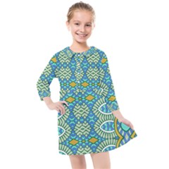 Green Blue Shapes                               Kids  Quarter Sleeve Shirt Dress