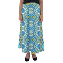 Green Blue Shapes                                          Flared Maxi Skirt by LalyLauraFLM