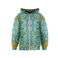 Green Blue Shapes                                            Kids Zipper Hoodie by LalyLauraFLM