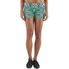 Green Blue Shapes                                     Yoga Shorts by LalyLauraFLM