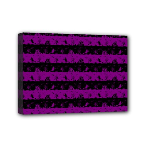 Zombie Purple And Black Halloween Nightmare Stripes  Mini Canvas 7  X 5  (stretched) by PodArtist