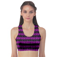 Zombie Purple And Black Halloween Nightmare Stripes  Sports Bra by PodArtist