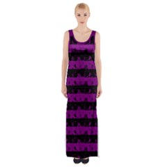 Zombie Purple And Black Halloween Nightmare Stripes  Maxi Thigh Split Dress by PodArtist