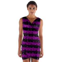 Zombie Purple And Black Halloween Nightmare Stripes  Wrap Front Bodycon Dress by PodArtist