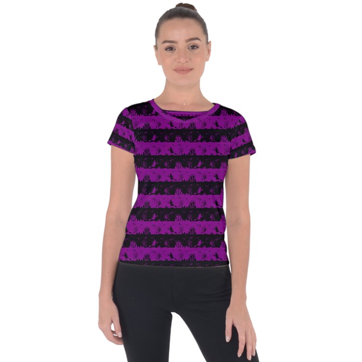 Zombie Purple and Black Halloween Nightmare Stripes  Short Sleeve Sports Top 