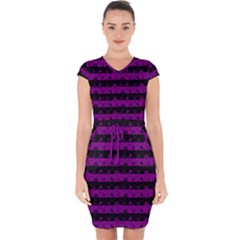 Zombie Purple And Black Halloween Nightmare Stripes  Capsleeve Drawstring Dress  by PodArtist