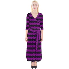 Zombie Purple And Black Halloween Nightmare Stripes  Quarter Sleeve Wrap Maxi Dress