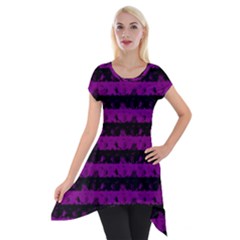 Zombie Purple And Black Halloween Nightmare Stripes  Short Sleeve Side Drop Tunic by PodArtist