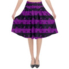 Zombie Purple And Black Halloween Nightmare Stripes  Flared Midi Skirt