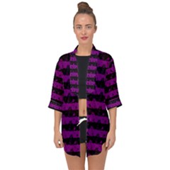 Zombie Purple And Black Halloween Nightmare Stripes  Open Front Chiffon Kimono by PodArtist