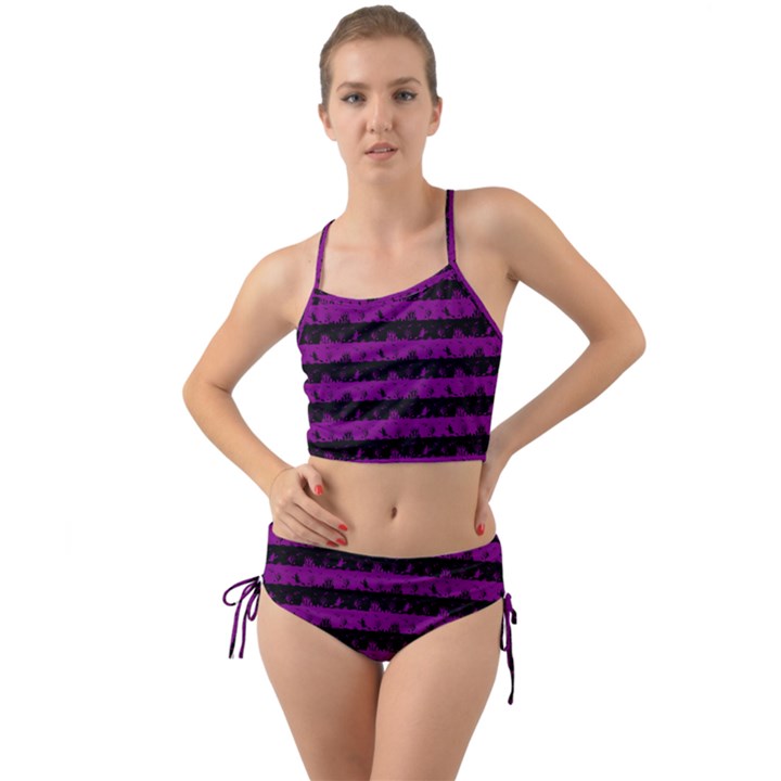 Zombie Purple and Black Halloween Nightmare Stripes  Mini Tank Bikini Set