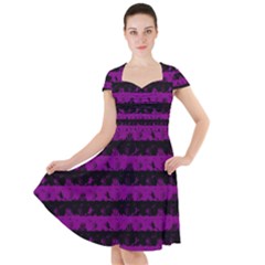 Zombie Purple And Black Halloween Nightmare Stripes  Cap Sleeve Midi Dress