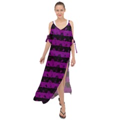 Zombie Purple And Black Halloween Nightmare Stripes  Maxi Chiffon Cover Up Dress