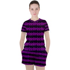 Zombie Purple And Black Halloween Nightmare Stripes  Women s Tee And Shorts Set