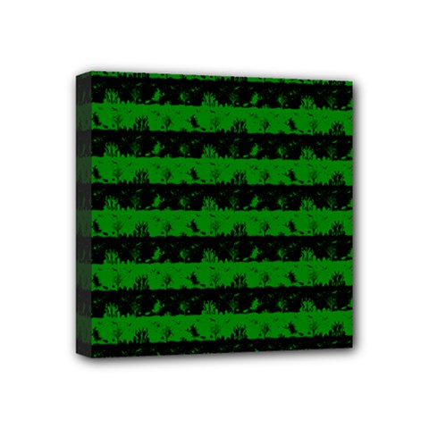 Alien Green And Black Halloween Nightmare Stripes  Mini Canvas 4  X 4  (stretched) by PodArtist