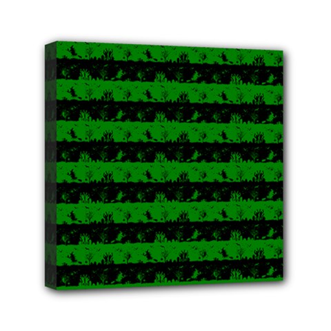 Alien Green And Black Halloween Nightmare Stripes  Mini Canvas 6  X 6  (stretched) by PodArtist