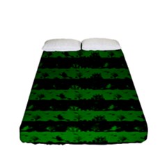 Alien Green And Black Halloween Nightmare Stripes  Fitted Sheet (full/ Double Size) by PodArtist