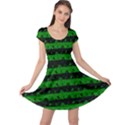 Alien Green and Black Halloween Nightmare Stripes  Cap Sleeve Dress View1