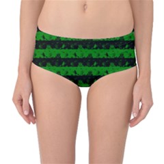 Alien Green And Black Halloween Nightmare Stripes  Mid-waist Bikini Bottoms by PodArtist