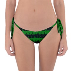 Alien Green And Black Halloween Nightmare Stripes  Reversible Bikini Bottom by PodArtist