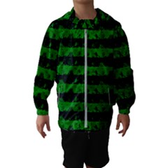 Alien Green And Black Halloween Nightmare Stripes  Hooded Windbreaker (kids) by PodArtist