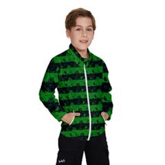 Alien Green And Black Halloween Nightmare Stripes  Windbreaker (kids) by PodArtist