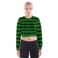 Alien Green And Black Halloween Nightmare Stripes  Cropped Sweatshirt