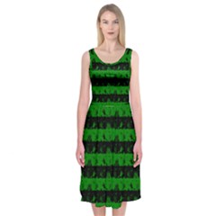 Alien Green And Black Halloween Nightmare Stripes  Midi Sleeveless Dress by PodArtist