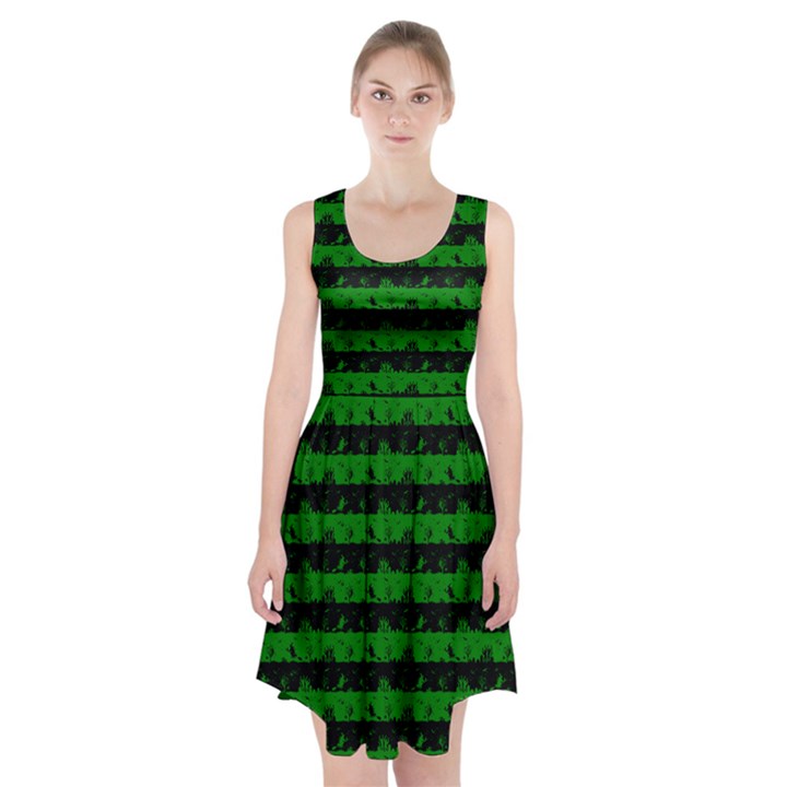 Alien Green and Black Halloween Nightmare Stripes  Racerback Midi Dress