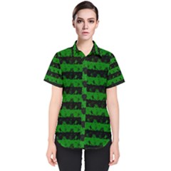 Alien Green And Black Halloween Nightmare Stripes  Women s Short Sleeve Shirt