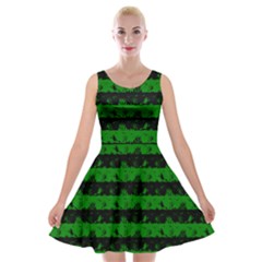 Alien Green And Black Halloween Nightmare Stripes  Velvet Skater Dress by PodArtist