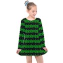 Alien Green and Black Halloween Nightmare Stripes  Kids  Long Sleeve Dress View1