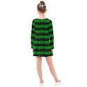 Alien Green and Black Halloween Nightmare Stripes  Kids  Long Sleeve Dress View2