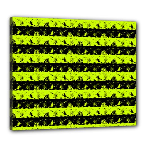 Slime Green And Black Halloween Nightmare Stripes  Canvas 24  X 20  (stretched) by PodArtist